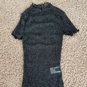 NEVER WORN-glitter sheer mesh Lettuce-Edge top